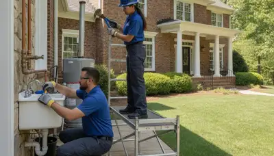 Marietta, GA emergency plumbing repair team fixing a burst pipe with professional tools
