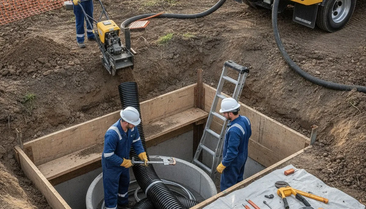 Marietta, GA plumber repairing a septic system for emergency residential plumbing service