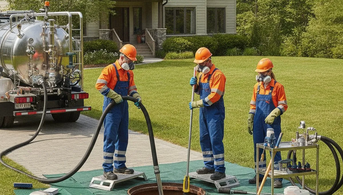 Marietta, GA plumber cleaning a septic tank for reliable home drainage service