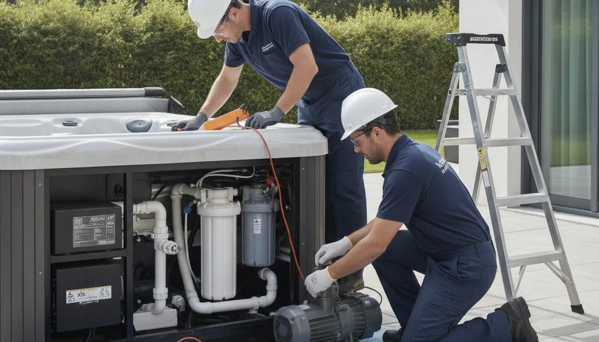 Marietta, GA plumber repairing a home spa jet clog and leak for emergency plumbing service
